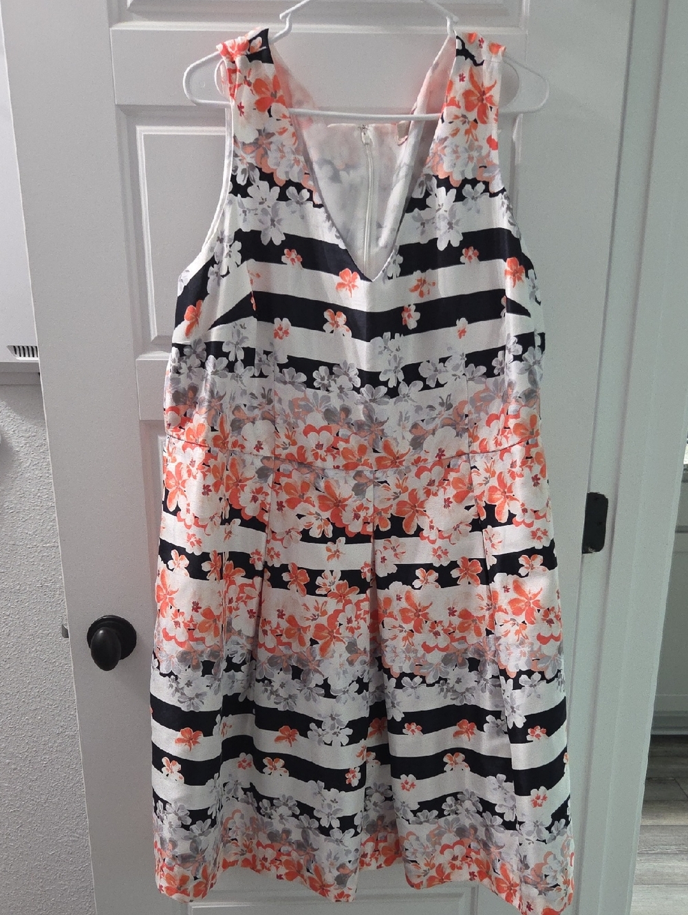 Floral Stripe V-Neck Sundress - Coral & Navy